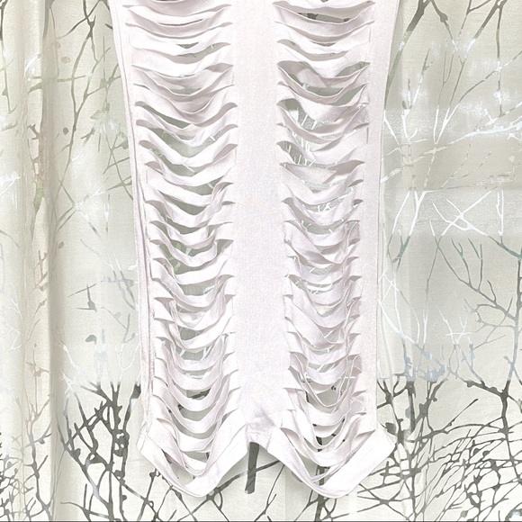 White ripped slit halter v neck mini dress - Picture 3 of 7